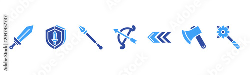 Εκτύπωση καμβά Medieval Weapons set with Sword, Shield, Spear, Bow, Arrow, Axe, and Mace for history and combat visuals
