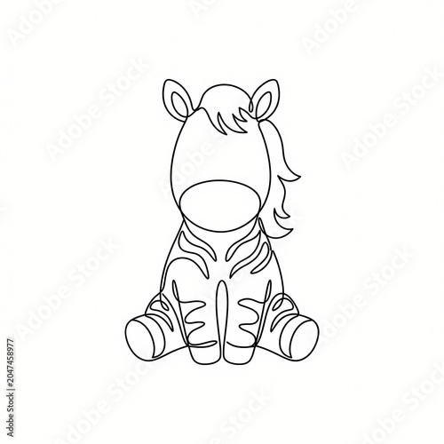 Cute Baby Zebra Sitting Cartoon Character Outline Drawing Vector Illustration