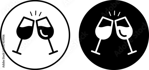 Cuadro en lienzo Two wine glasses clinking icon set