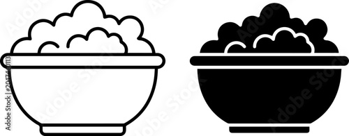 Foto Bowl of popcorn or mashed potatoes icon set