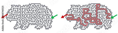 Maze with solution in the shape of a bear for kids' activity games  