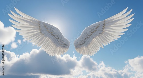 Wings spread wide against a vibrant blue sky with fluffy white clouds, capturing a sense of freedom.