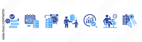Cuadro en lienzo Time Management icon set includes Prioritization, Scheduling, Deadlines, Task Delegation, Progress Tracking, Breaks, and Goal Setting for optimal productivity