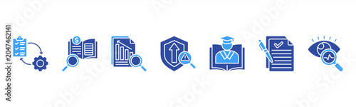 Quadro su tela Compliance Management icon set includes Policy Implementation, Auditing, Reporting, Risk Assessment, Training, Documentation, and Monitoring to ensure compliance