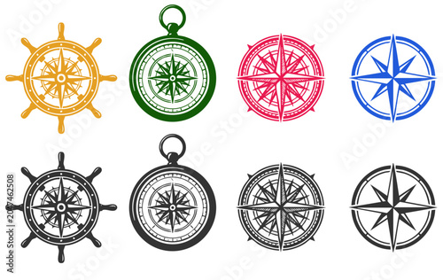 Canvas Print Minimal compass icon set collection with wind rose navigation symbols for travel