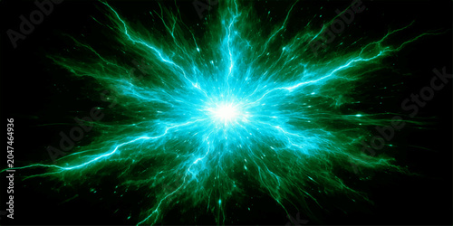 Photography Energy Burst: A powerful explosion of blue and green energy radiates outwards, creating a mesmerizing, dynamic display of light and power
