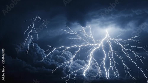 Lightning Strikes in Dark Stormy Sky Thunderstorm Weather