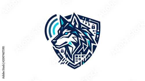 Wolf head shield logo design.