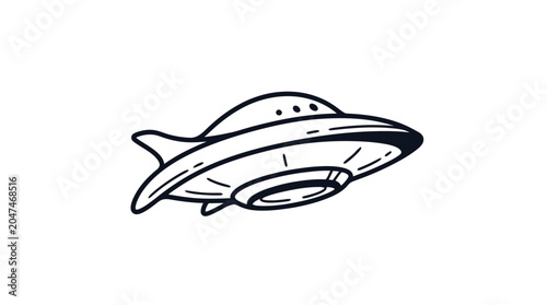 a black and white drawing of a flying saucer.