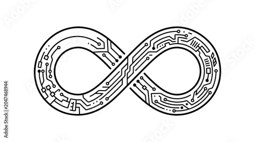 Infinity symbol with circuit board design.