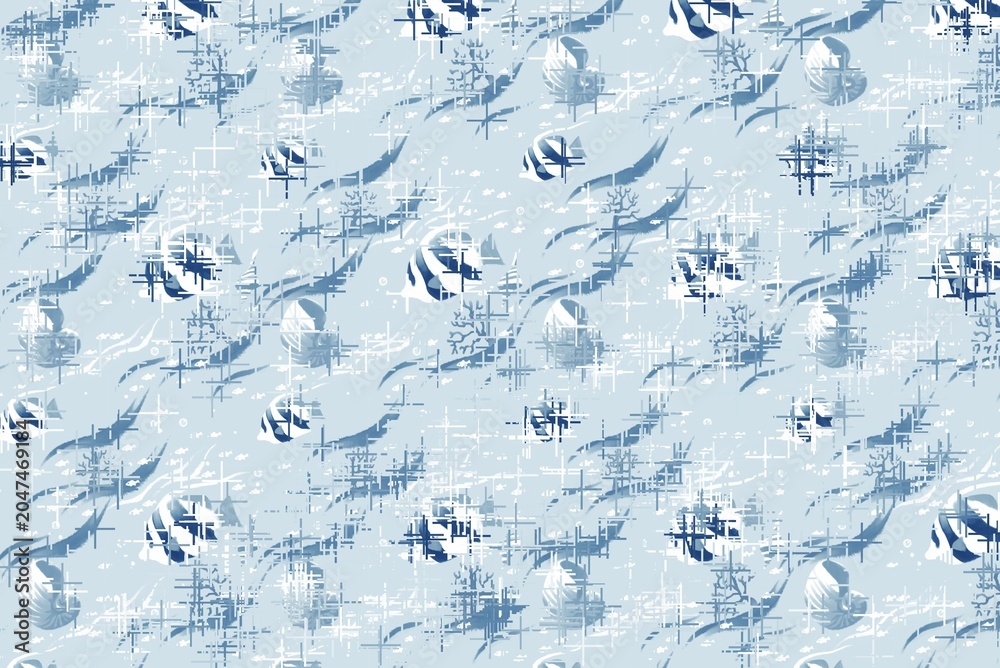 Obraz premium Abstract watercolor blue and white pattern with circular and wavy elements