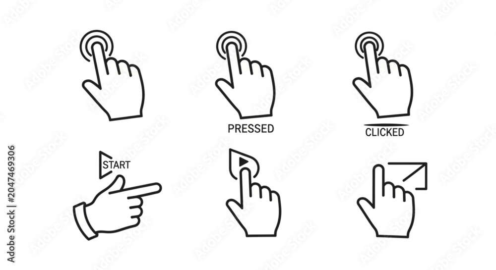 Fototapeta premium Hand Icons Pointing Clicking Gestures.