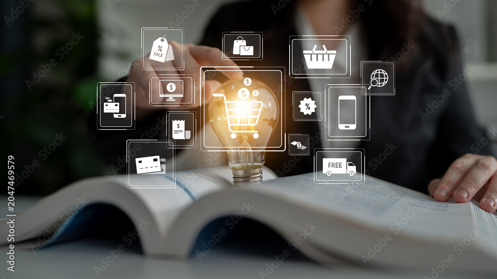 Naklejka premium Omni-channel strategies improve customer experience with brand integration and unified marketing across digital platforms and channels. Latch