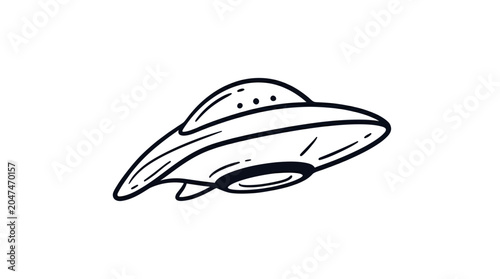 A black and white illustration of a flying saucer.
