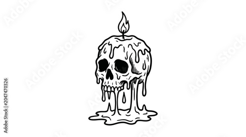 a skull made of melting candle wax with a flame on top.