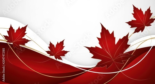Red autumn maple leaves with elegant swirls design illustration