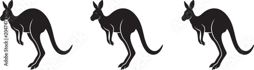 Bild auf Leinwand Australian kangaroo silhouette vector icon set with side view of jumping marsupi