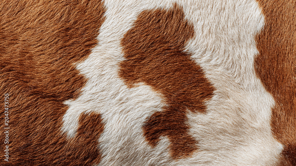 Brown and White Cowhide Fur Texture Background. - Close Up Natural Animal Pattern.