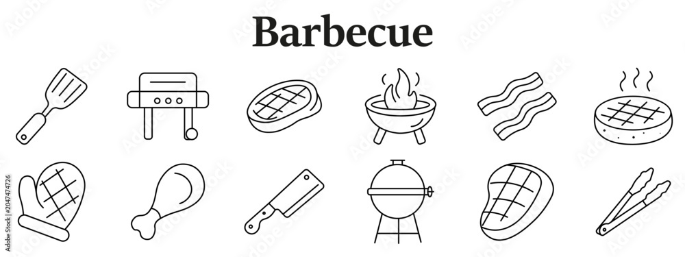 Foto Barbecue cooking set icon