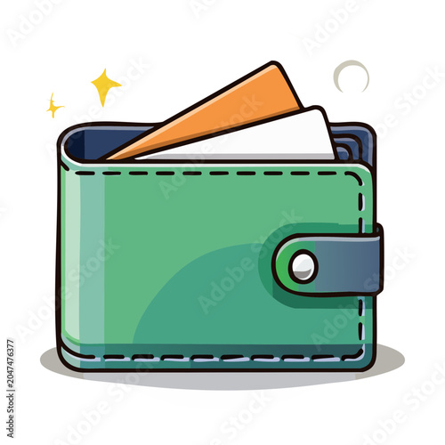 Green wallet with credit cards and cash