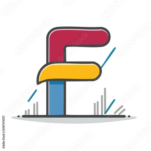 Stylized letter F in flat design style