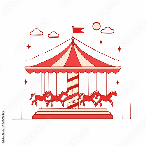 Vintage Carousel Illustration with Horses