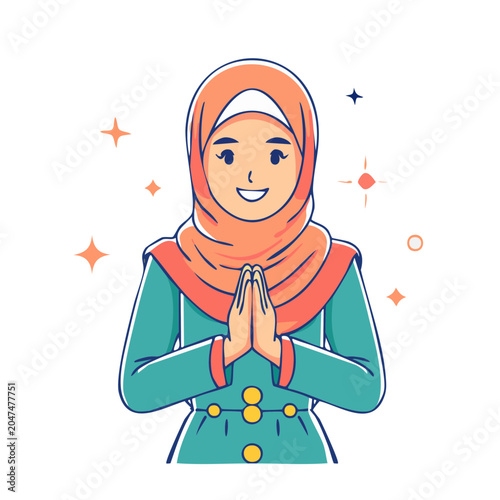 Woman in hijab greeting with hands together