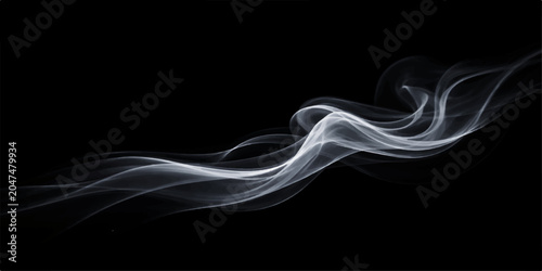 Quadro su tela Wisps of Smoke on Black: Ethereal white smoke curls and flows gracefully against a stark black background, creating a mesmerizing and abstract visual