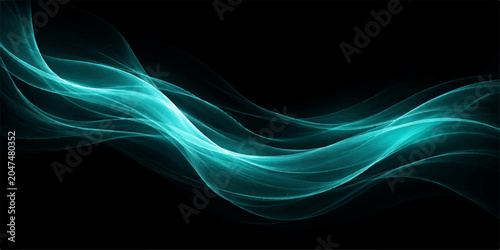 Aqua Waves Abstract: Dynamic aqua waves flow across a dark background, creating an abstract visual of motion and energy.
