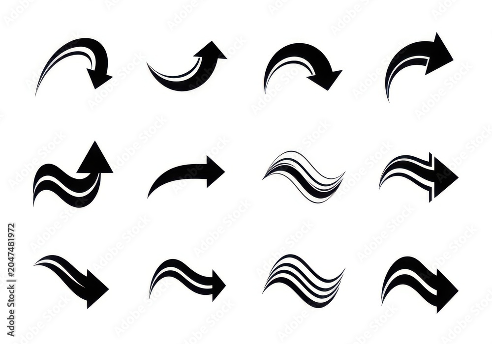 Fototapeta premium Modern abstract arrow icons with curved lines