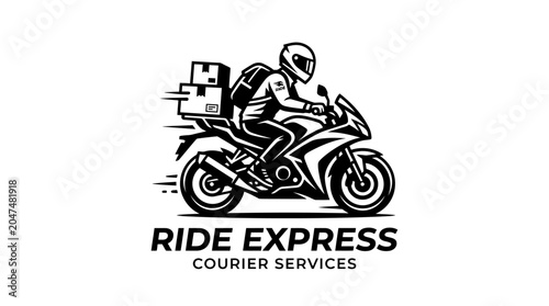 Quadro em tela Motorcycle Rider Wearing Helmet Delivery.