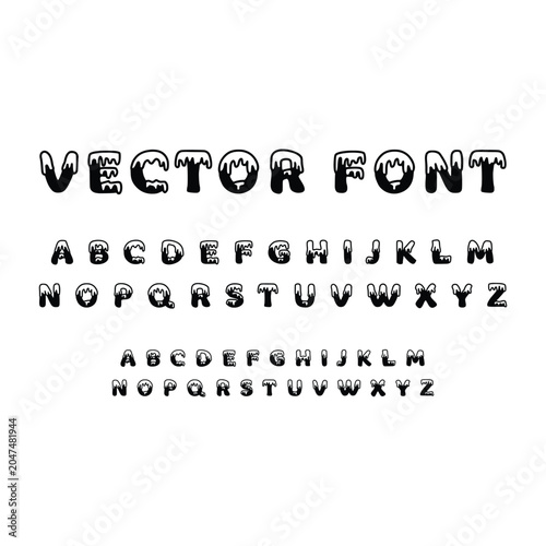 Winter snow vector font with melting ice cap alphabet letters set