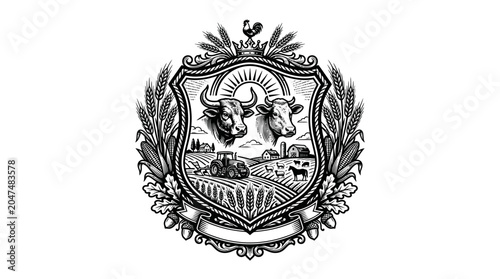 Fényképezés Vintage Emblem with Wheat and Leaves.
