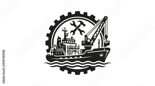 Schilderij op canvas Industrial cargo ship with crane.