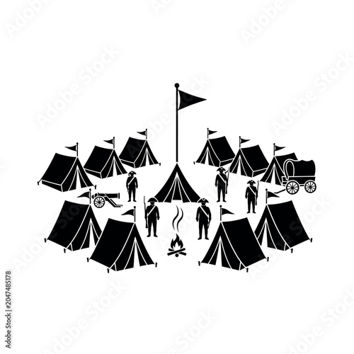 Tableau sur toile Illustration of a historical military camp with tents and soldiers