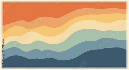 Minimalist retro landscape with wavy colorful layers and sunset colors