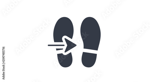Minimalist shoe print icon with directional arrow on white