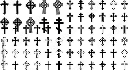 Collection of Various Christian Cross Symbols and Religious Icons Vector Set
