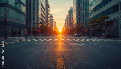 夕暮れの街路と車の光がぼける都会的な背景