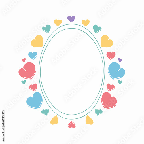 Oval Frame Decorated with Colorful Hearts