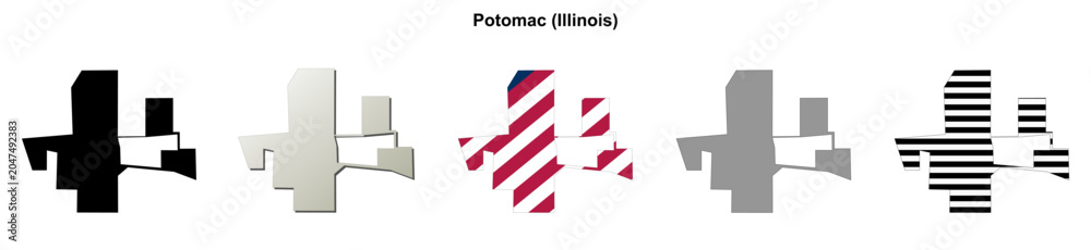 Fototapeta premium Potomac (Illinois) blank outline map set