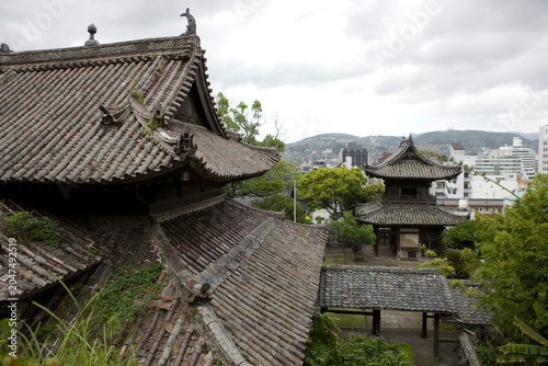 Japan temple Shofuku-ji temple in Nagasaki on a cloudy winter day.