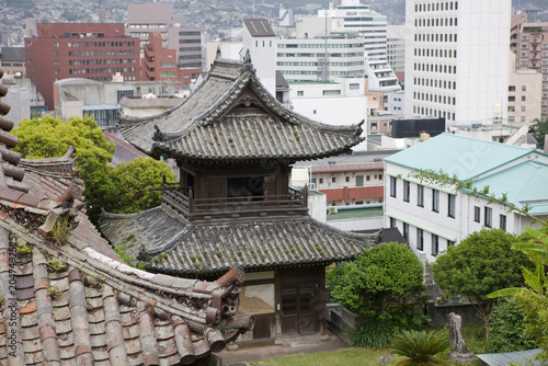 Japan temple Shofuku-ji temple in Nagasaki on a cloudy winter day.