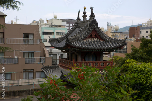 Japan temple Shofuku-ji temple in Nagasaki on a cloudy winter day.