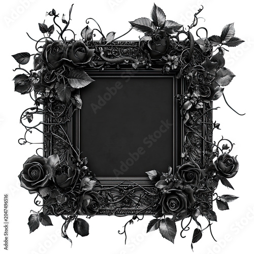 Ornate Black Floral Frame with Gothic Roses