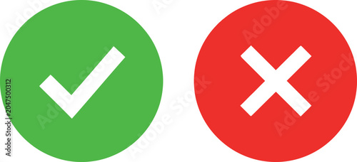 Green check mark and red cross sign icons for true or false choice
