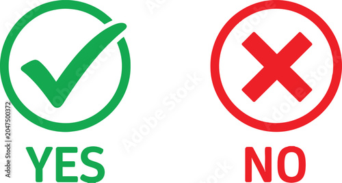 Fotografie Green check mark yes and red cross mark no icons for survey and feedback