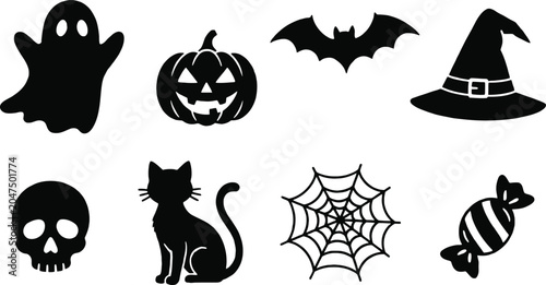 Fotografie Halloween spooky element and scary horror icon vector set