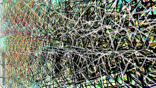 Abstract digital network concept with complex intersecting lines creating a dynamic, interwoven pattern, symbolizing data flow and intricate connections in modern technology and communication