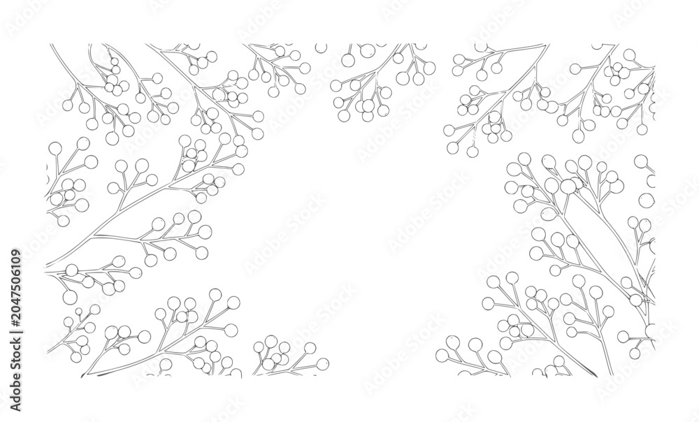 Obraz premium Delicate outline branches with small round berries white berry botanical nature